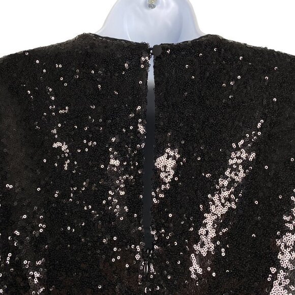 Reformation Odeon Sequin Mini Dress Black Long Sleeve Keyhole Back Women's Small - Picture 6 of 8